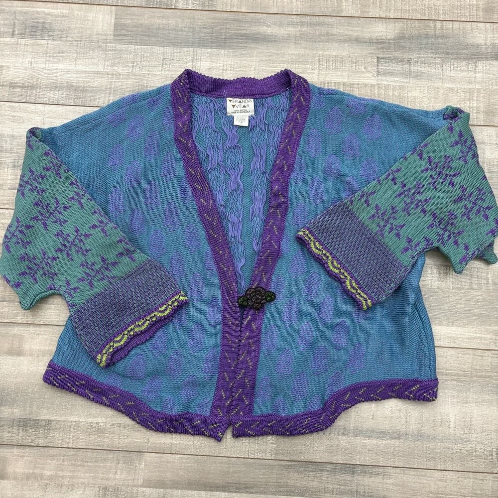 Veranda Wear Vintage Handwoven Boho Art To Wear Multicolor Cardigan Size S/M